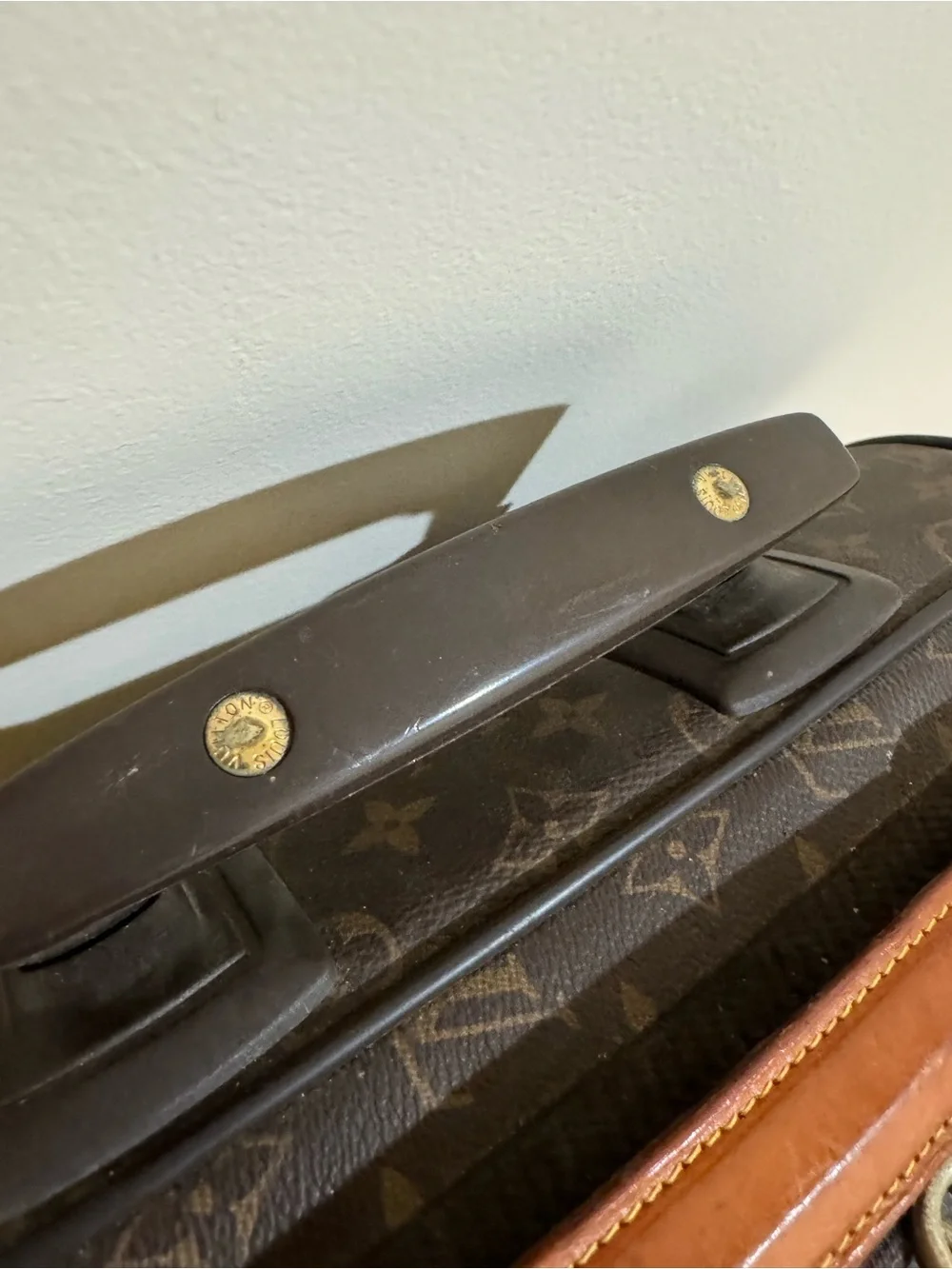 Louis Vuitton Monogram Rolling Suitcase in Brown with Tan Leather Trim